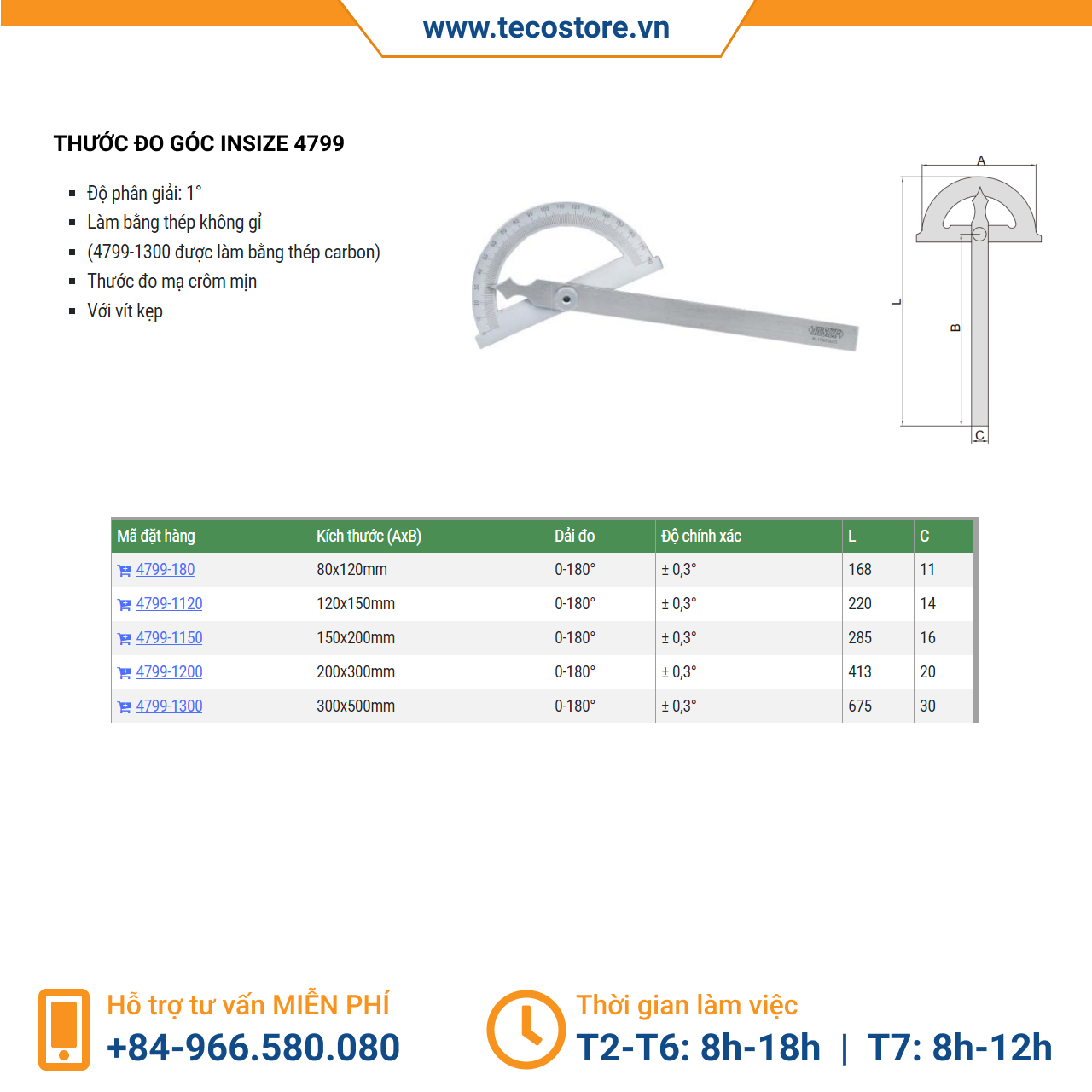 Thước đo góc Insize 4799