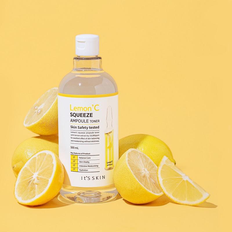 Nước hoa hồng giúp dưỡng ẩm nuôi dưỡng làn da mềm mại It's skin Lemon' C Squeeze Ampoule Toner 500ml