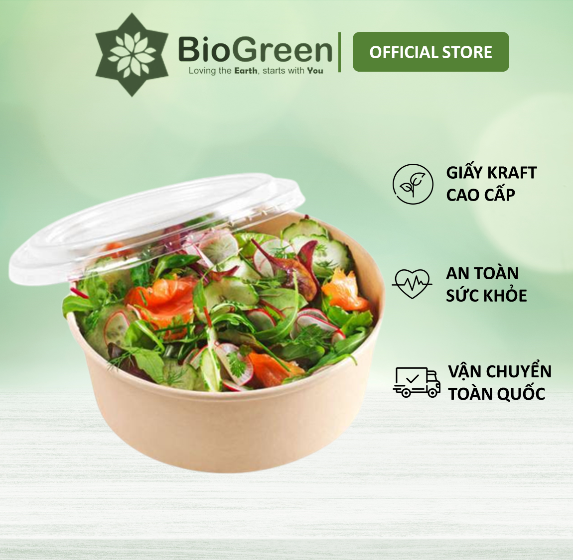 50 tô giấy kraft 750ml, 1000ml kèm nắp đựng thức ăn salad take away