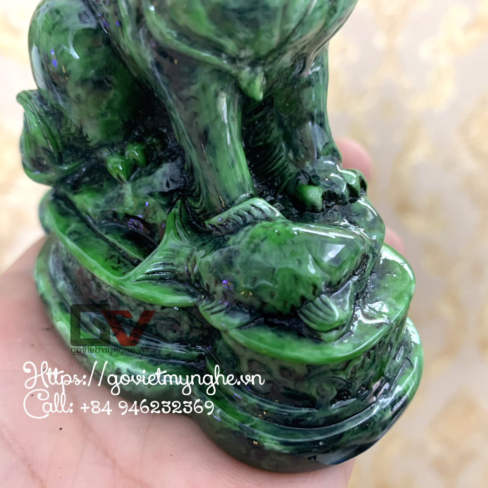Tượng đá con mèo trang trí phong thủy bàn làm việc mang may mắn - Màu Xanh Lục Bích - Cao 10cm