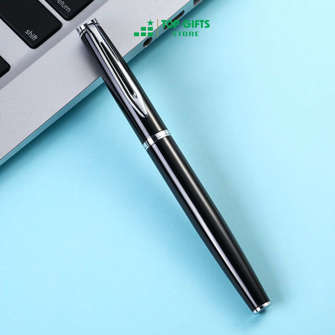 Bút kim loại nắp khắc tên PG026 - ngòi 0.5mm Penmall mực xanh + Hộp bút