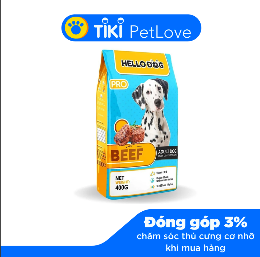 Thức Ăn Chó Dạng Hạt Cao Cấp Hương Vị Bò Hello Dog Beef 400G