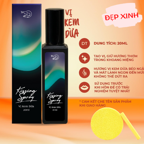 Kissing Spray vị Kem Dừa  LOLI &amp; THE WOLF, Tặng Kèm Mút Rửa Mặt (chai 20ml)