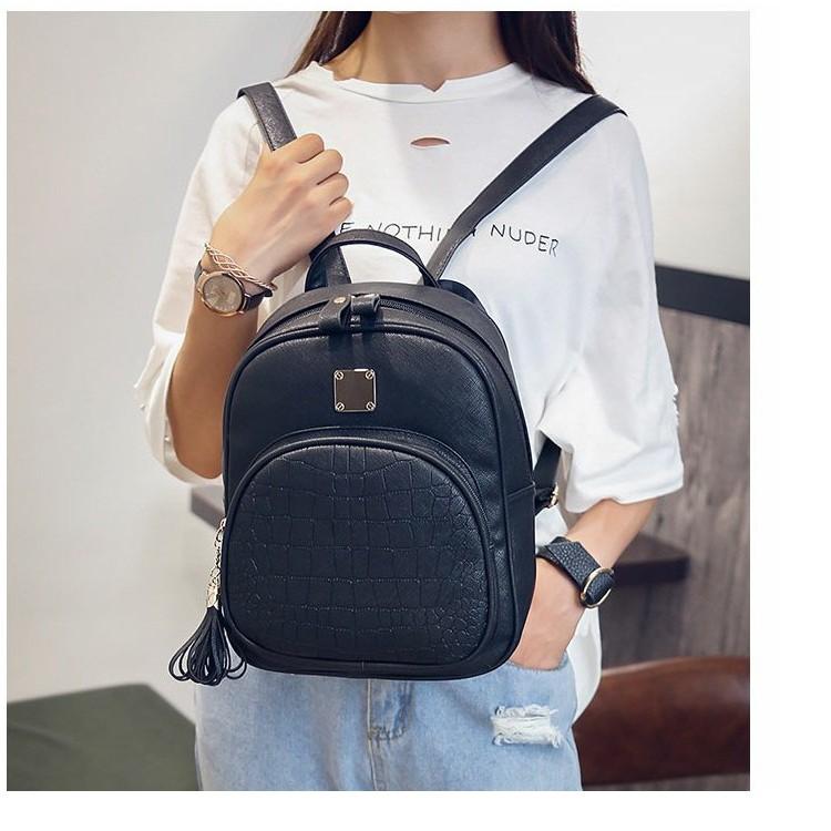 Balo Da Thời Trang Vân Cá Sấu Đen