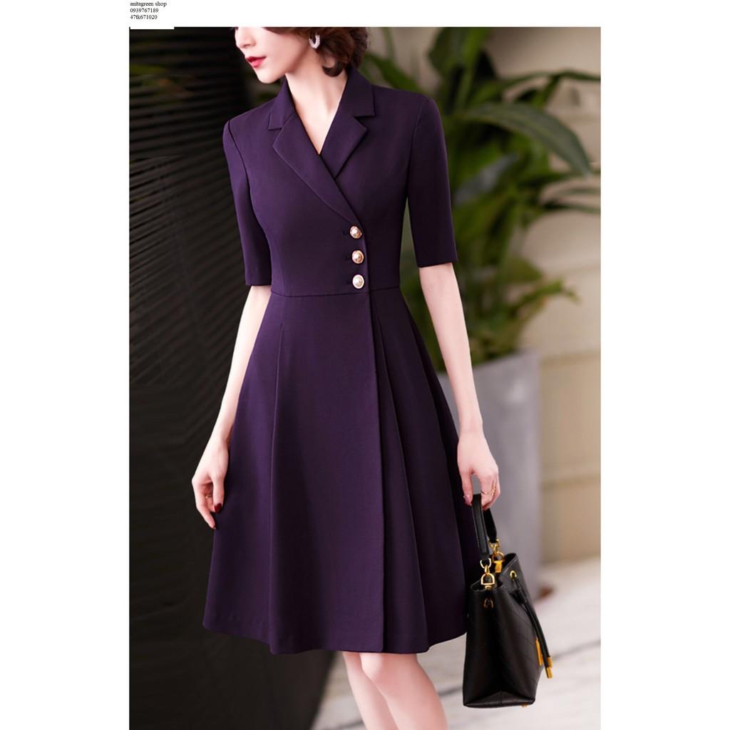 tk671020-ĐẦM XÒE CỔ VEST ĐÍNH NÚT