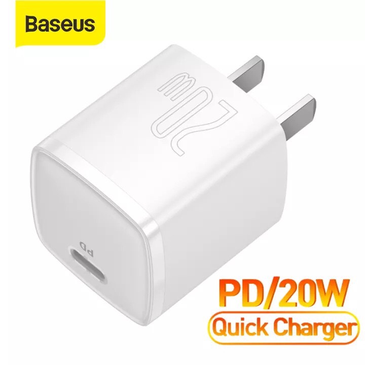 Củ Sạc Nhanh Baseus 20W USB C Hỗ Trợ Sạc Nhanh Type C PD Cho iPhone - Công Nghệ PD 3.0 QC 3.0 - Hàng Chính Hãng