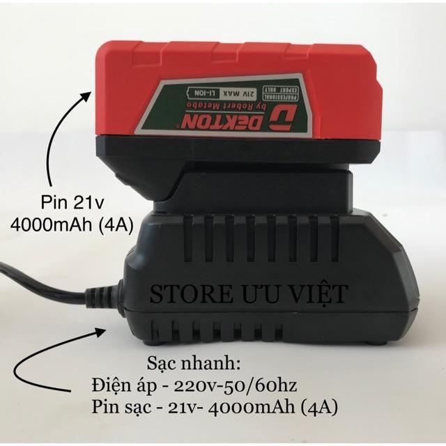 Pin sạc dekton 21V- 4A (4000mAh) HÀNG CHUẨN 10cell pin SUNPOWER Li-ion