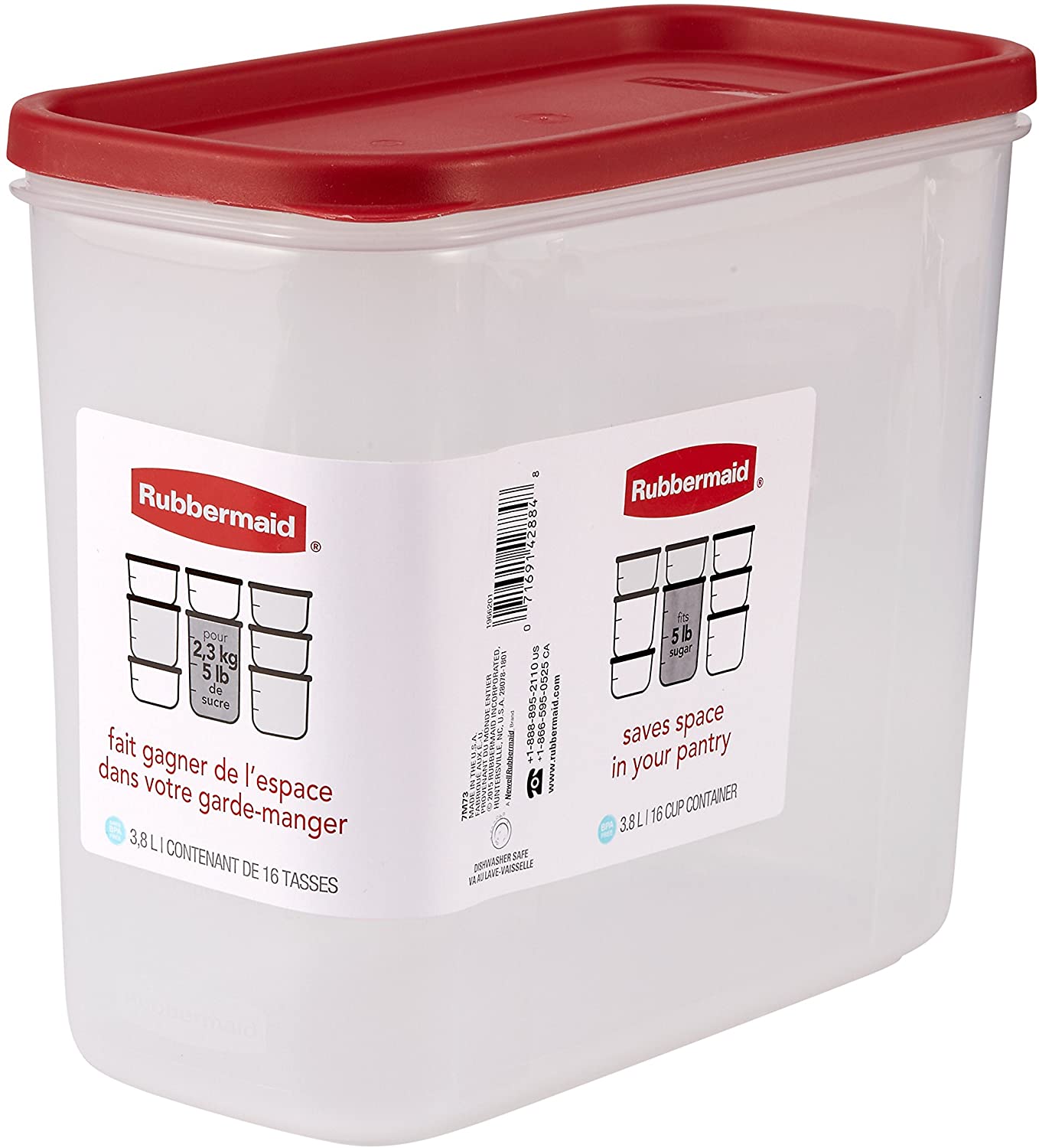 Hộp đựng đồ khô nguyên sinh nhựa nắp đỏ Rubbermaid USA size 3.8L