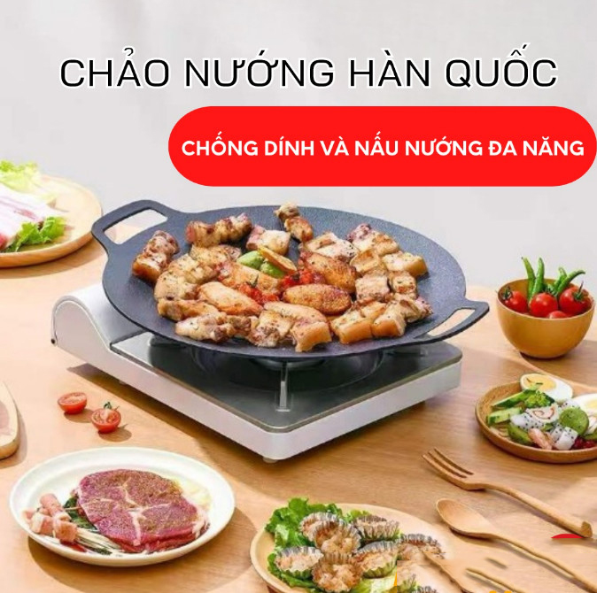 Chảo Nướng Hàn Quốc - Nướng Thịt, BBQ - Chảo Đa Năng, Chống Dính Và Chống Gỉ Chắc Chắn - Thích Hợp Với Mọi Loại Bếp