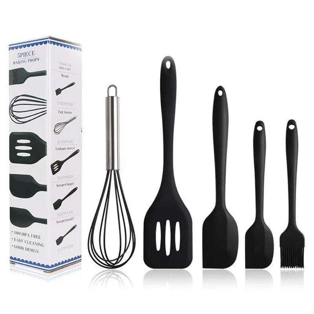 Combo 5 món dụng cụ bếp, làm bánh chất liệu silicon cao cấp tay cầm bằng INOX chịu được mức nhiệt độ từ -40 đến 230 độ C