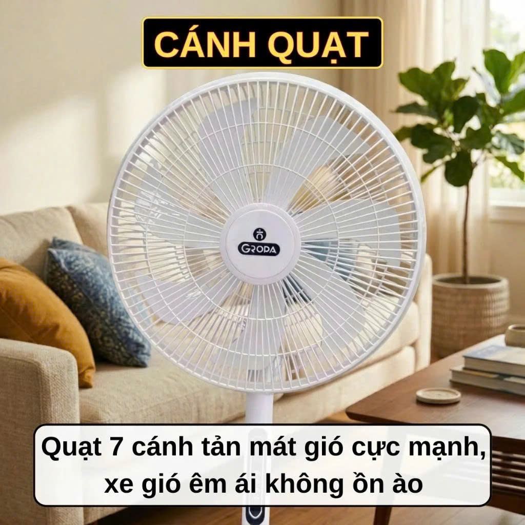 Quạt Cây Đứng GROPA 16 Inch Điều Khiển Từ Xa 8 Cấp Độ Gió Hẹn Giờ 8 Tiếng Siêu Êm Tiết Kiệm Điện 40W - HÀNG CHÍNH HÃNG MINIIN