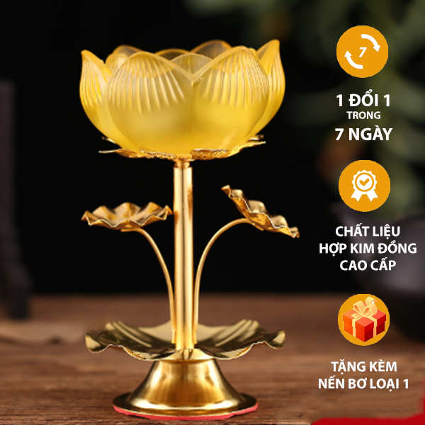Bộ đèn chân nến bơ hình hoa sen hợp kim đồng cao cấp, sang trọng - Tặng kèm nến bơ