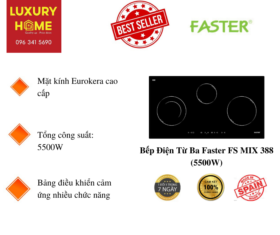 Bếp Điện Từ Ba Faster FS MIX 388 (5500W) - Hàng chính hãng