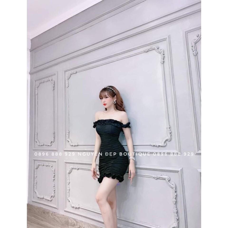 Đầm nữ trễ vai 2 dây nhún bèo dễ thương