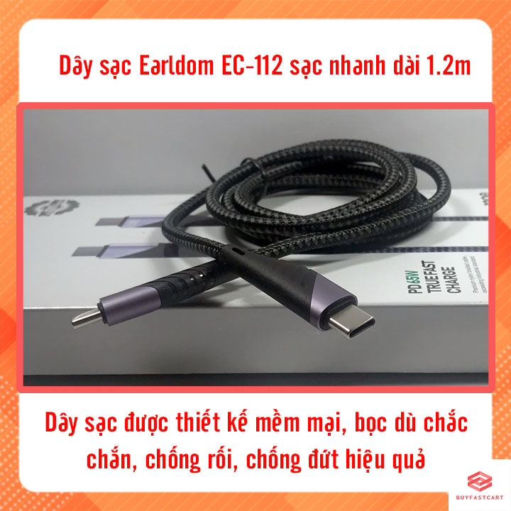 Dây Sạc Nhanh 65W Earldom EC-112 Chiều Dài 1.2m Type C ra Type C - Hàng chính hãng