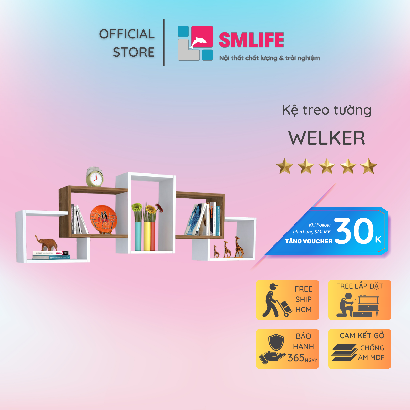 Kệ trang trí phòng khách gỗ công nghiệp SMLIFE Welker