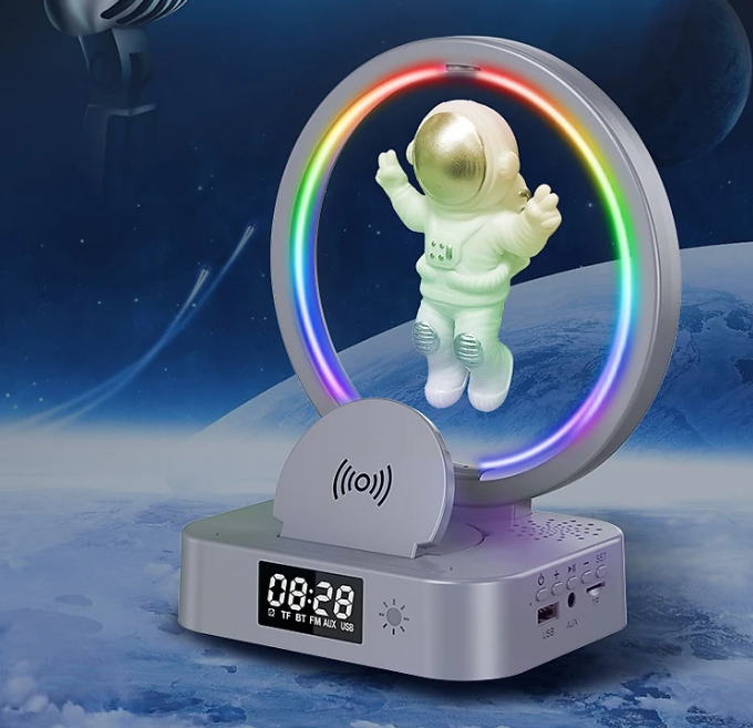 It shop - Đèn Ngủ Công Nghệ Kiêm Loa Bluetooth đa năng, sạc không dây, Đồng hồ, đèn led RGB Maglev Astronaut in Space