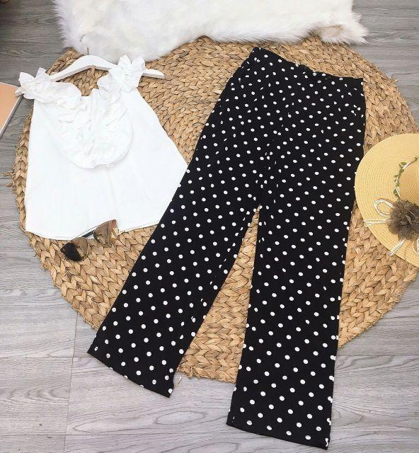 Set áo bẹt vai quần suông bi