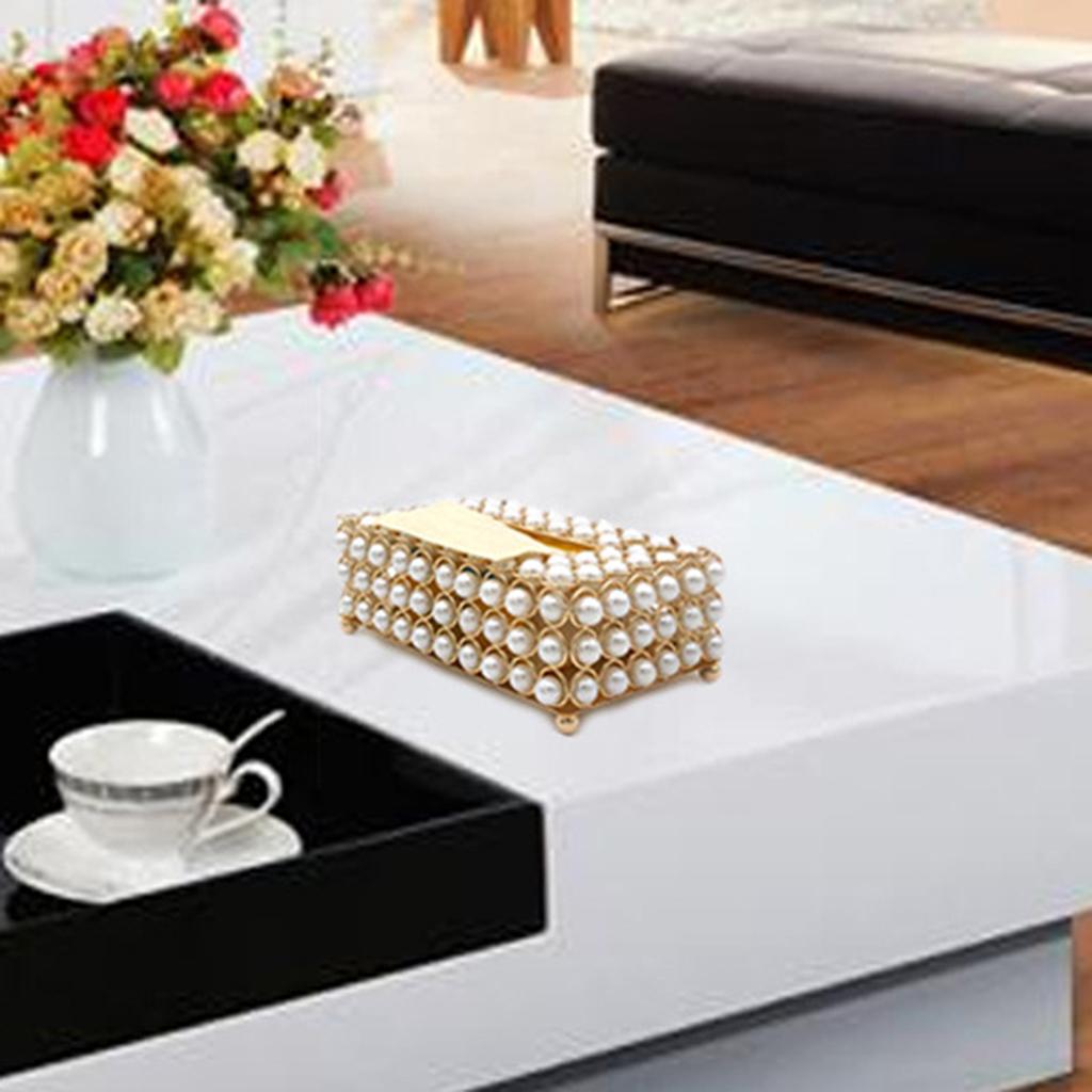 Simulation Pearl Tissue Box Cover Storage Paper Container for Bedside Night Stands Office Kitchen Desks Restaurant Car Ho