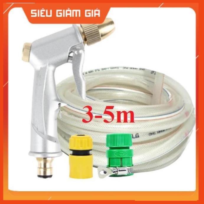 Bộ dây vòi xịt nước rửa xe, tưới cây . tăng áp 3 lần, loại 3m, 5m 206701Rđầu đồng, cút+ tặng túi đựng bút