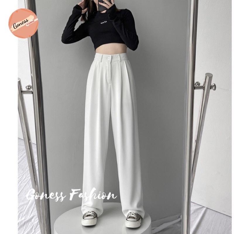 Quần ống rộng chùm gót cạp cao 1 khuy dài 100cm vải tây chuẩn form quần culottes