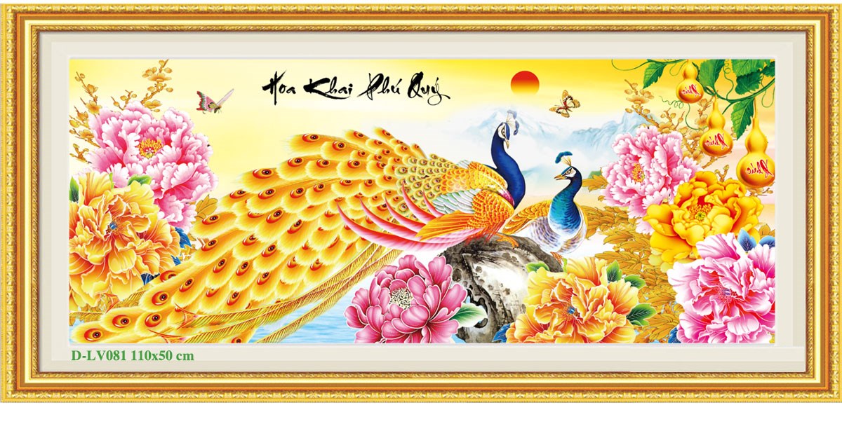 Tranh đính đá hoa khai phú quí LV081 110 x 50 cm chưa đính