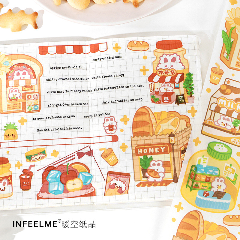 S62 - Dải sticker washi masking tape thế giới đồ ăn dễ thương Infeel.Me trang trí sổ bullet journal