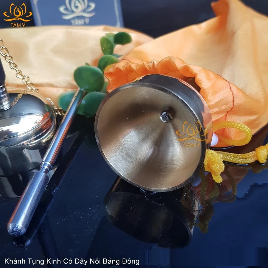Khánh Tụng Kinh Bằng Đồng, Khánh Dây Mạ Bóng ,Sang Trọng, Có Túi Đựng - Mật Tông Tâm Ý