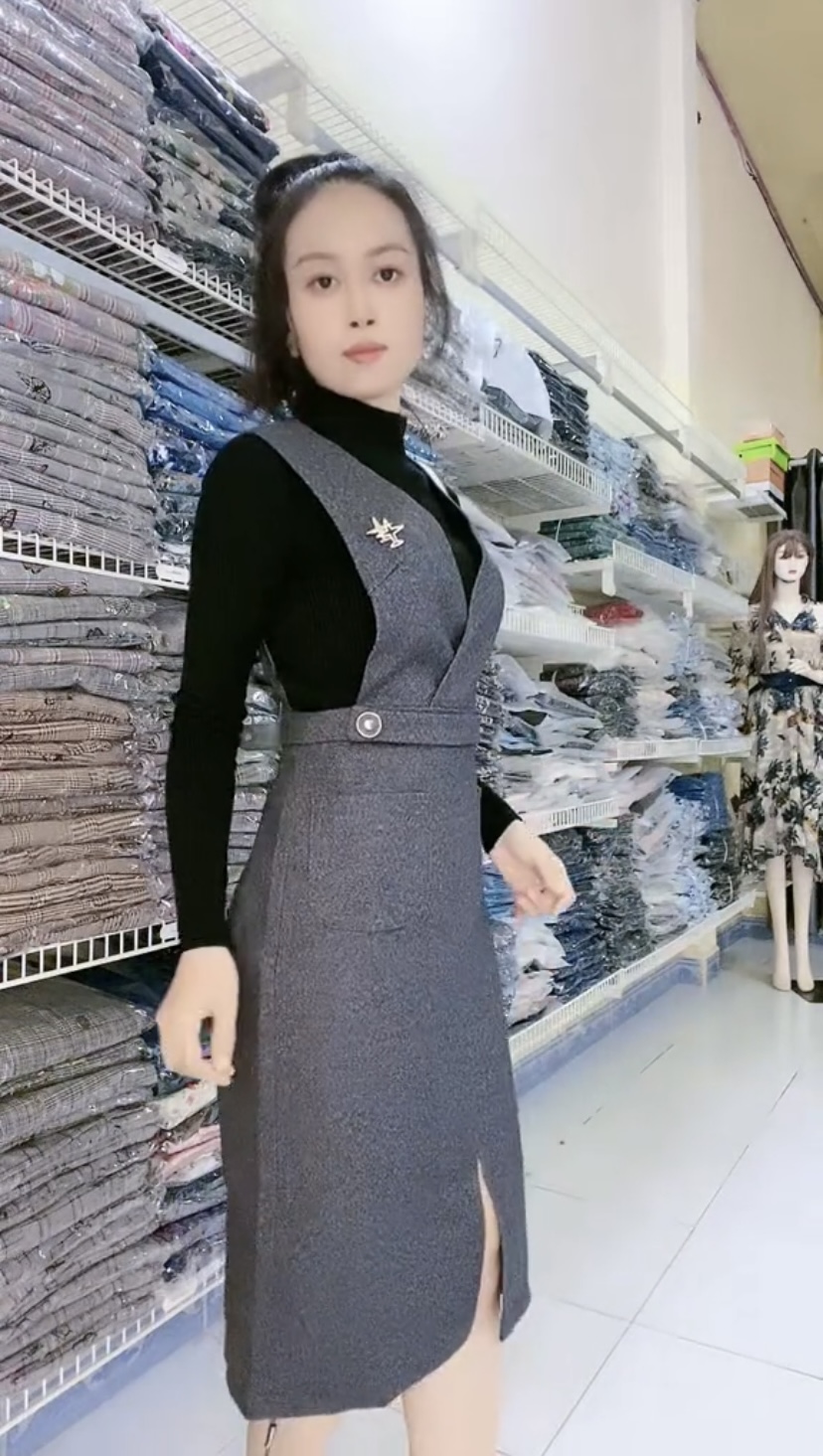 Set đầm yếm kèm áo dệt kim thu đông cao cấp Myqlothing