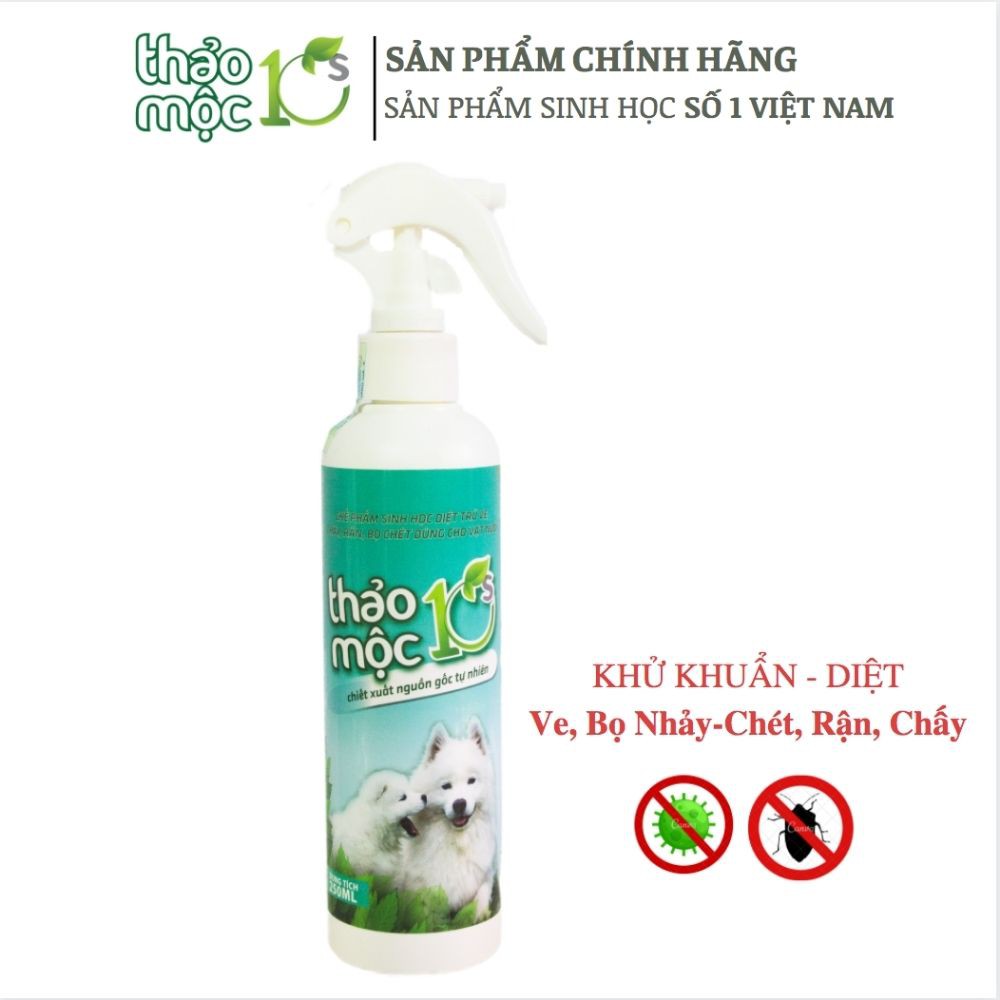 Thuốc Xịt Trị Ve, Bọ Chét, Rận, Nấm Da Cho vật nuôi THẢOMỘC10S 250ml Sinh Học