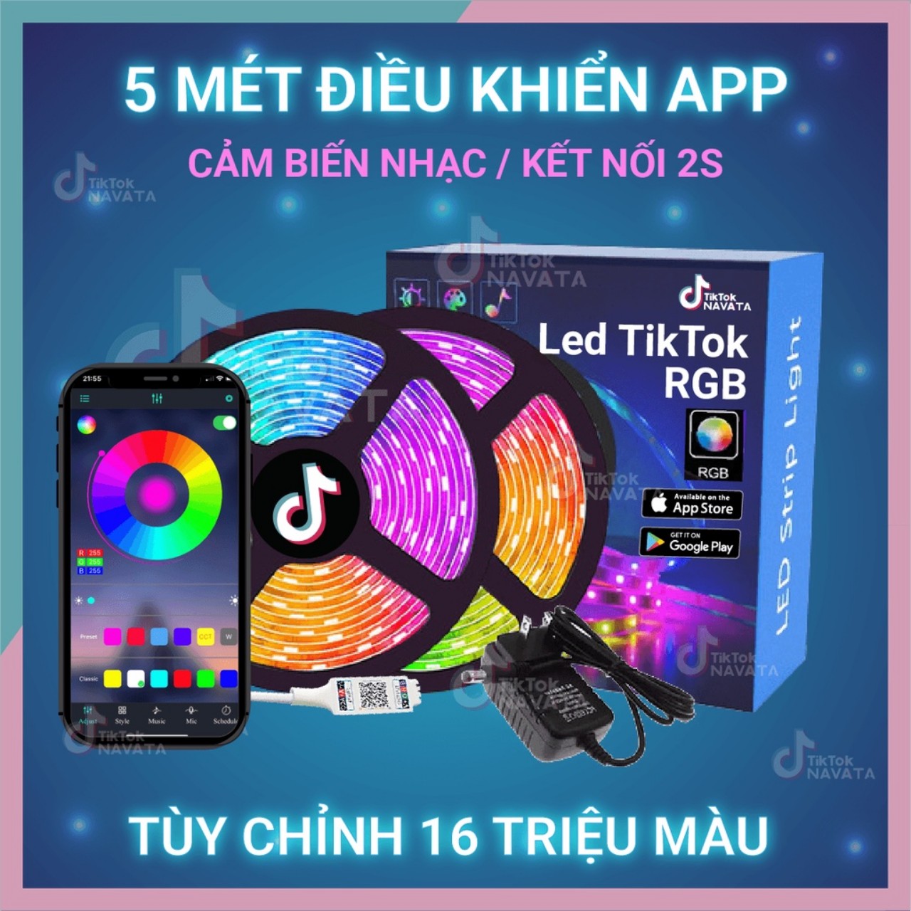 Đèn led tiktok 5M mix đổi màu RGB Quay video cuốn hút Triệu view Đèn trang trí phòng ngủ bàn làm việc