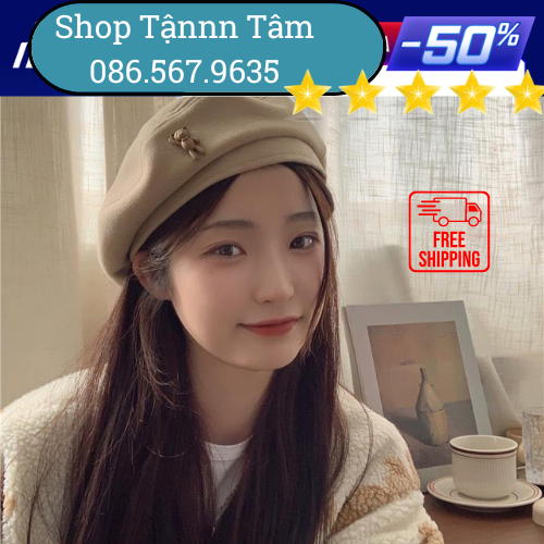 Mũ Nồi Beret Hình Gấu Xinh Xắn Thời Trang Hàn Quốc Phong Cách Vintage, Mũ Nồi