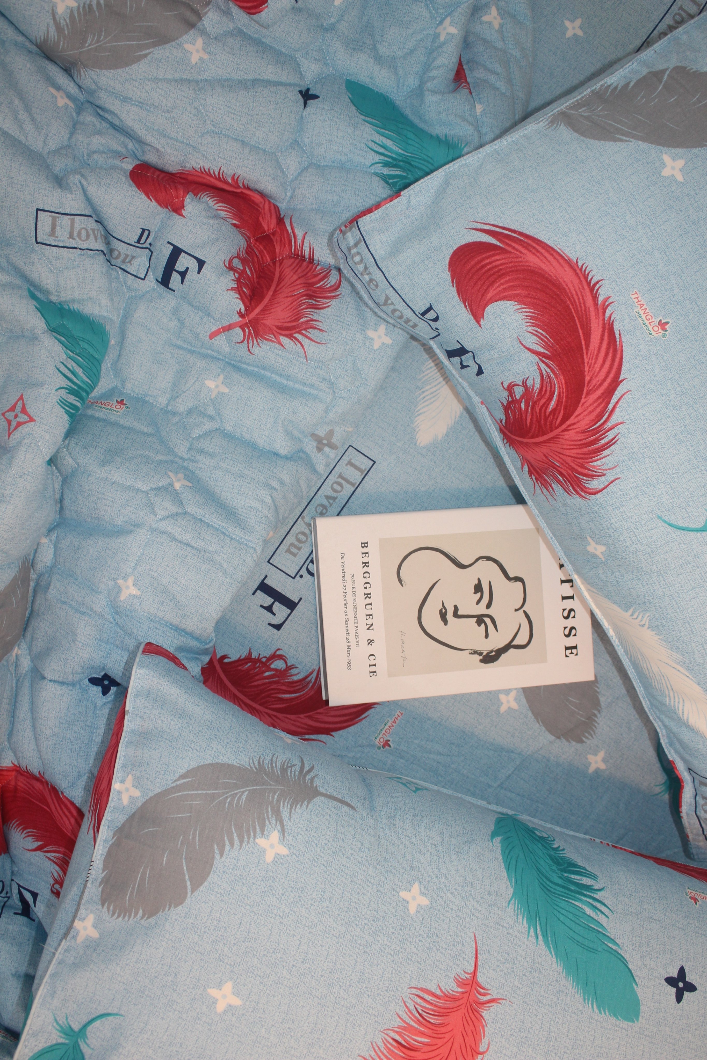 Bộ Drap Gối Cotton - Mẫu Lông Vũ Nền Xanh - vải dày dặn, mát mẻ, siêu thấm mồ hôi