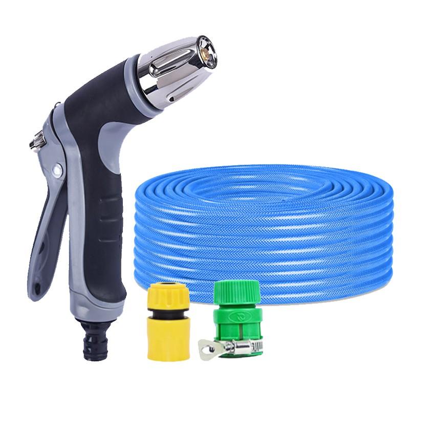 Bộ dây vòi xịt nước rửa xe, tưới cây,tăng áp 3 lần cút nhựa nối nhựa vàng loại 5m 206817