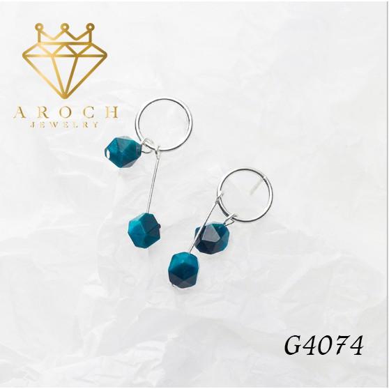 Khuyên tai bạc Ý s925 đá xanh G4074 - AROCH Jewelry