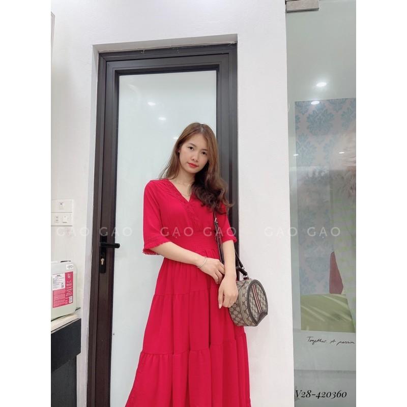 V28 váy retro đỏ cho con bú️ẢNH THẬT