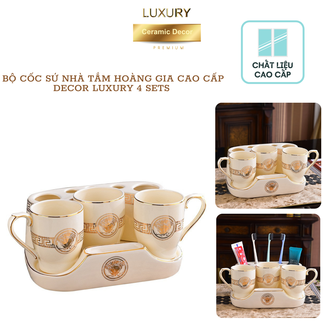 Bộ Cốc Nhà Tắm Bằng Sứ Cổ Tròn Sang Trọng Cao Cấp DECOR LUXURY - Hàng Nhập Khẩu