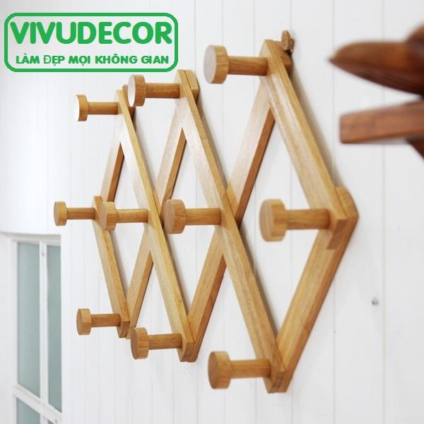 Móc Xếp Gỗ 10 nhánh Vivudecor - Móc Xếp Thông Minh Biến Hình Phù Hợp Với Mọi Không Gian, Treo Tường Không Cần Khoan