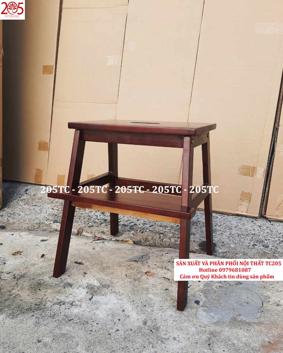 Ghế bậc thang 2 tầng bằng gỗ cao su 100% - 205 TC WOODEN STOOL