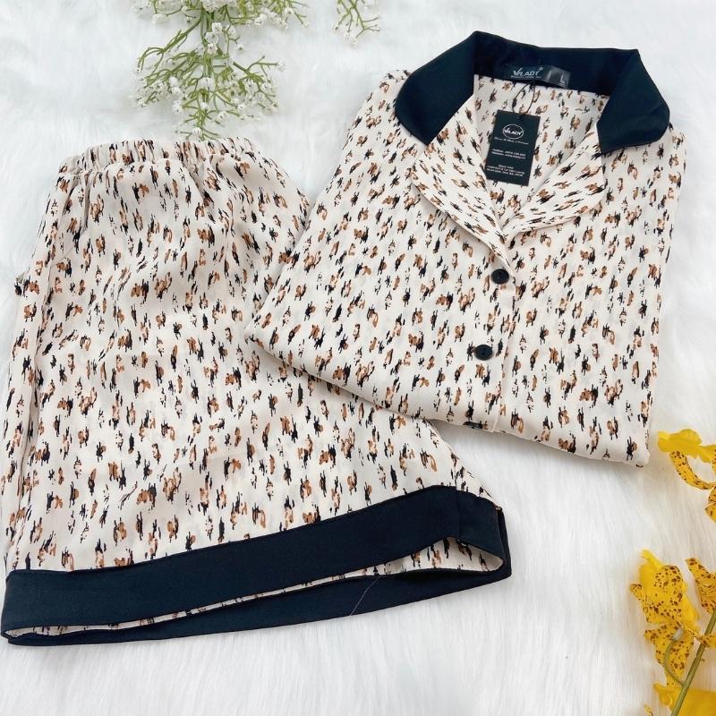 Đồ bộ mặc nhà nữ Pyjama lụa Mango VILADY - B132 kiểu quần đùi tay cộc mặc hè thoáng mát, họa tiết hình con sóc dễ thương