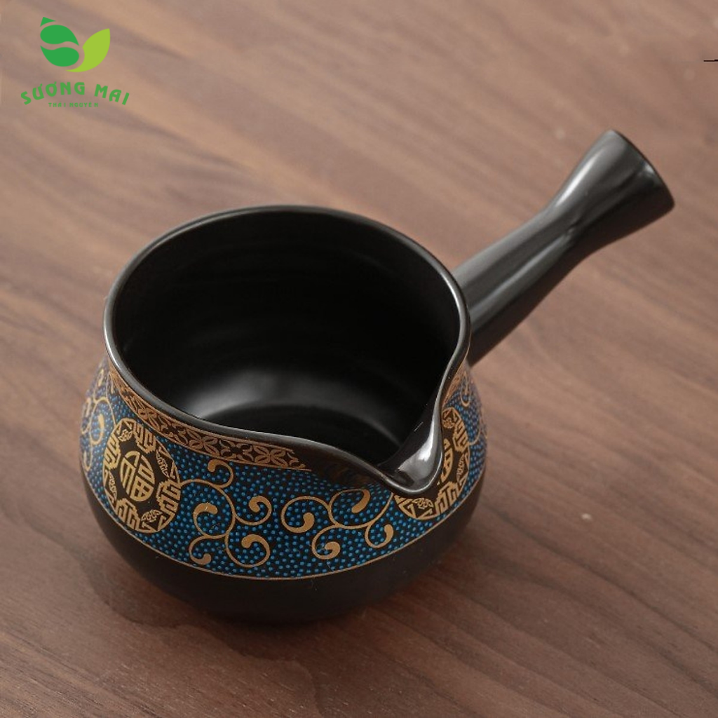 Bộ ấm chén pha trà cối xay sm 003 – Xanh đen vàng 15&12 món