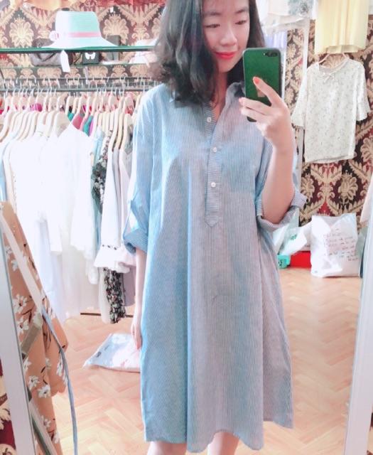 Đầm suông sọc cao cấp ảnh thật