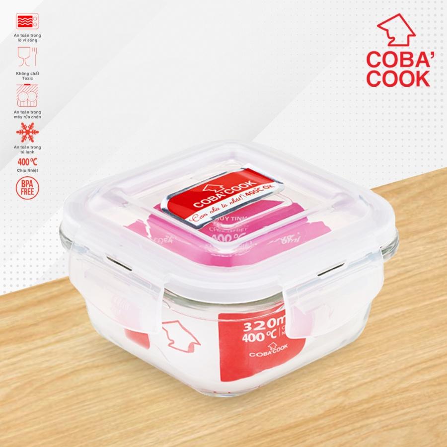 Hộp thủy tinh chịu nhiệt COBA'COOK hình vuông 320ml-CBHS320