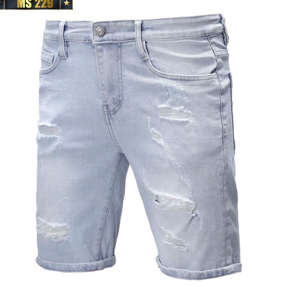 quần short jean nam ngắn trắng xanh rách nhẹ đẹp mẫu mới hot 2022