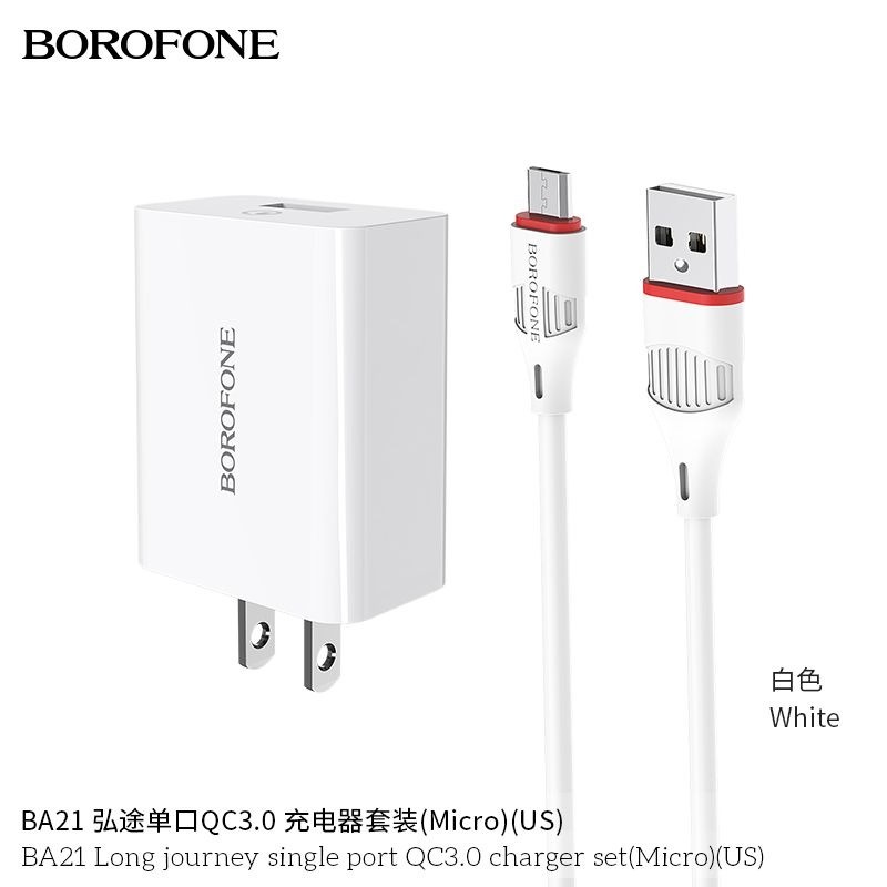 Bộ sạc nhanh 18W 3A Quick chagre 3.0 BOROFONE BA21 cho android chân Type C và Micro Usb, hỗ trợ sạc nhanh 50% pin trong 30p có chip điều chỉnh dòng điện - Hàng Chính Hãng