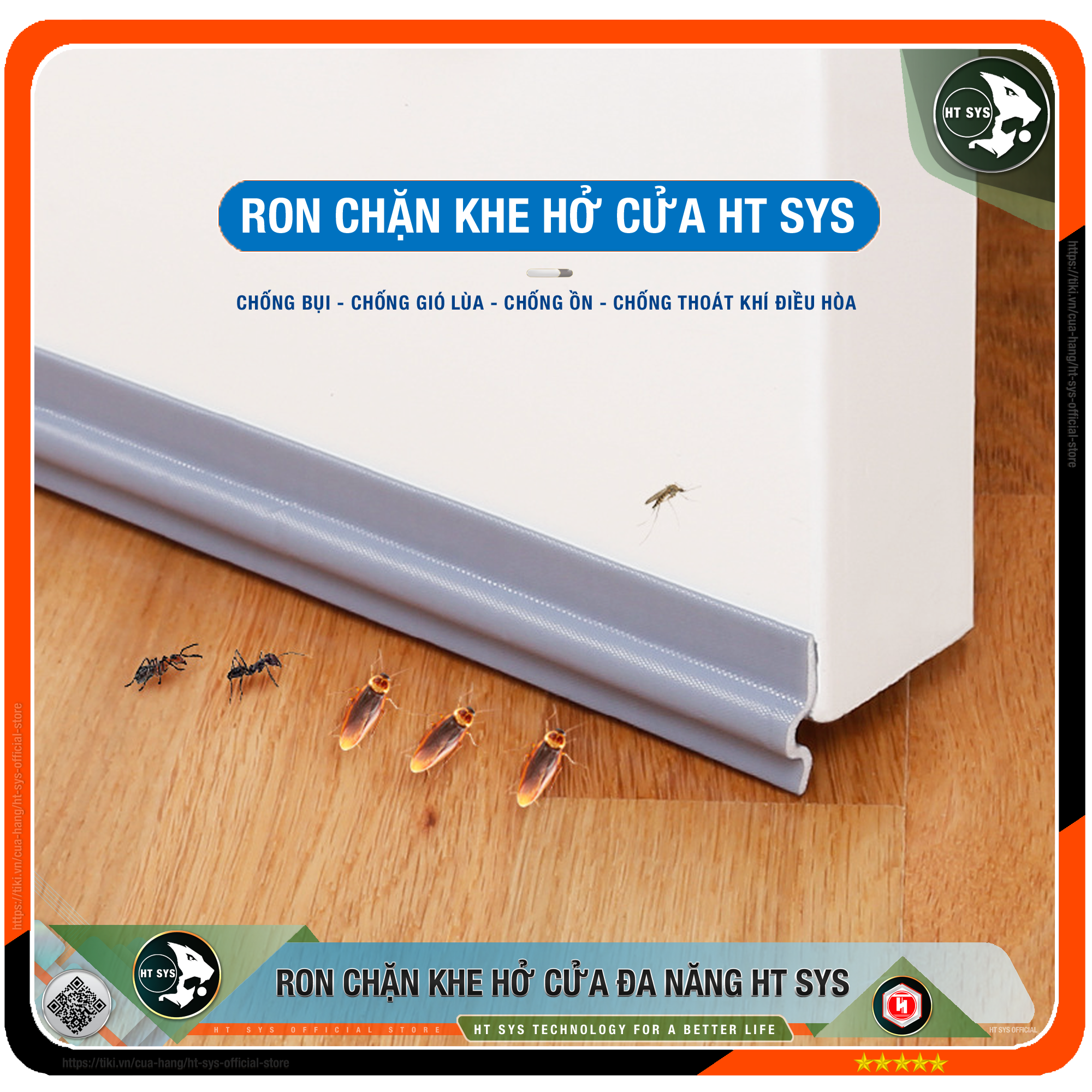 Ron chặn khe cửa HT SYS - Chất liệu PU &amp; PE cao cấp - Lớp keo ACRYLIC - Cuộn ron dán chặn khe cửa, chân cửa, khung cửa - Ngăn gió cách âm, chống bụi bẩn, ngăn côn trùng, chống thoát khí điều hòa - Hàng Chính Hãng