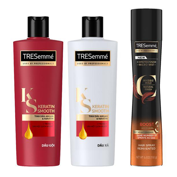 Bộ 3 Tresemme Keratin Smooth Vào Nếp Bồng Bềnh (Gội 340g + Xả 335g + Xịt Tạo Kiểu Tóc Bồng Bềnh 155g )