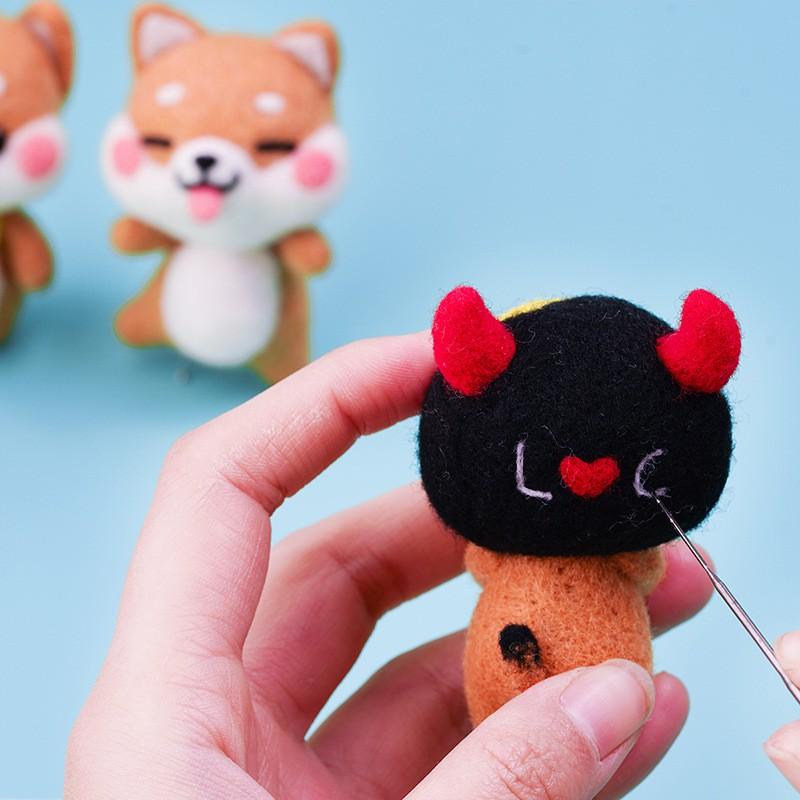 Bộ len chọc có hướng dẫn Shiba Đen Tiệc Bể Bơi, needle felting Black Shiba