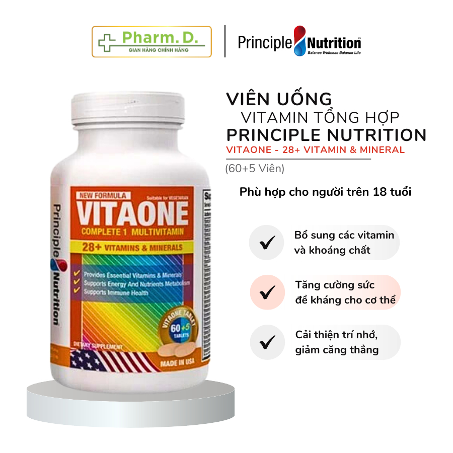 Viên Uống PRINCIPLE NUTRITION VITAONE Bổ Sung Vitamin Tổng Hợp Và Khoáng Chất Cần Thiết (Hộp 60+5 Viên)