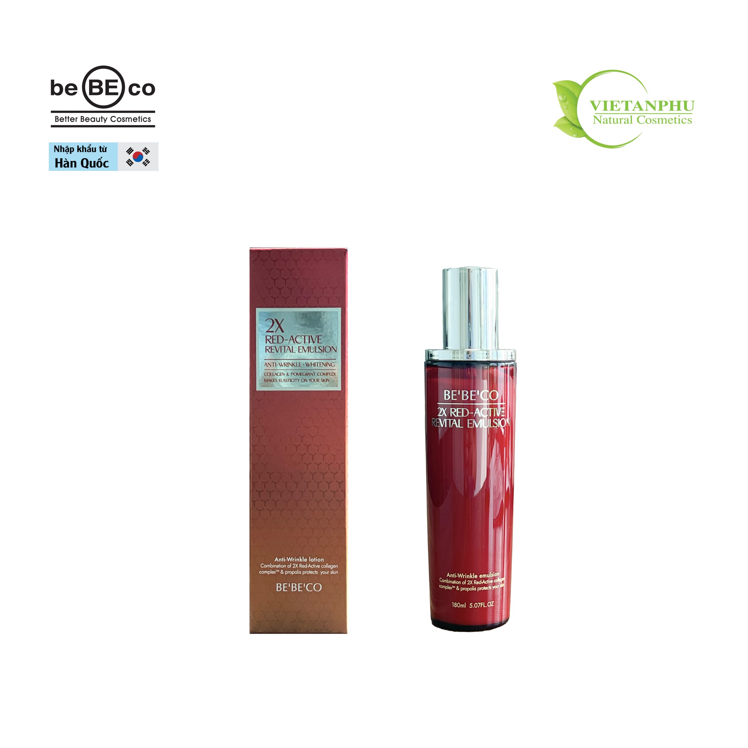 Sữa dưỡng làm trắng và chống nhăn da 2X RED BEBECO Hàn Quốc-ACTIVE REVITAL EMULSION BEBECO 180ml